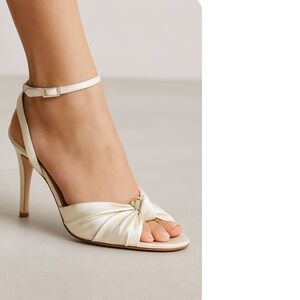 Something Bleu Ivory Satin Knot Front Ankle Strap Heels Size 10 | Made in Italy